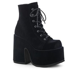 Demonia Cult Camel-203 Black Velvet Platform Lace-ups